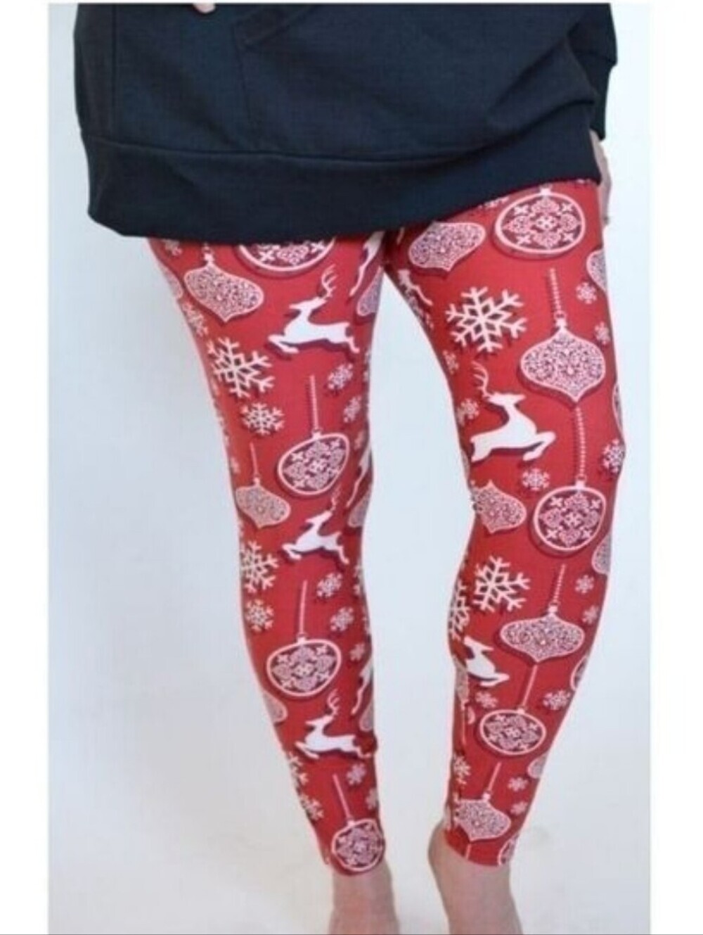 LEGGINGS DEPOT KID'S Red Christmas Reindeer Snowflake Leggings Size Medium NWT